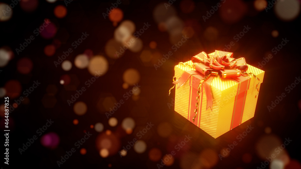 gold - red present box on festal background - object 3D rendering gold - red present box on festal background - object 3D rendering