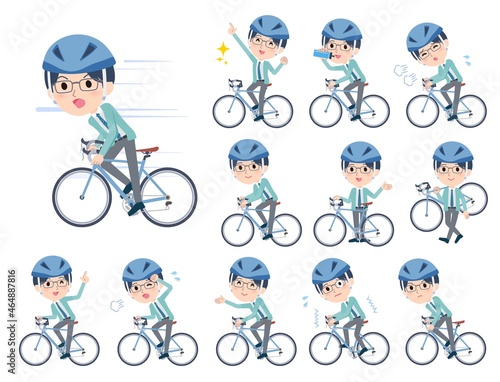 ロードバイクに乗った事務員男性のセット