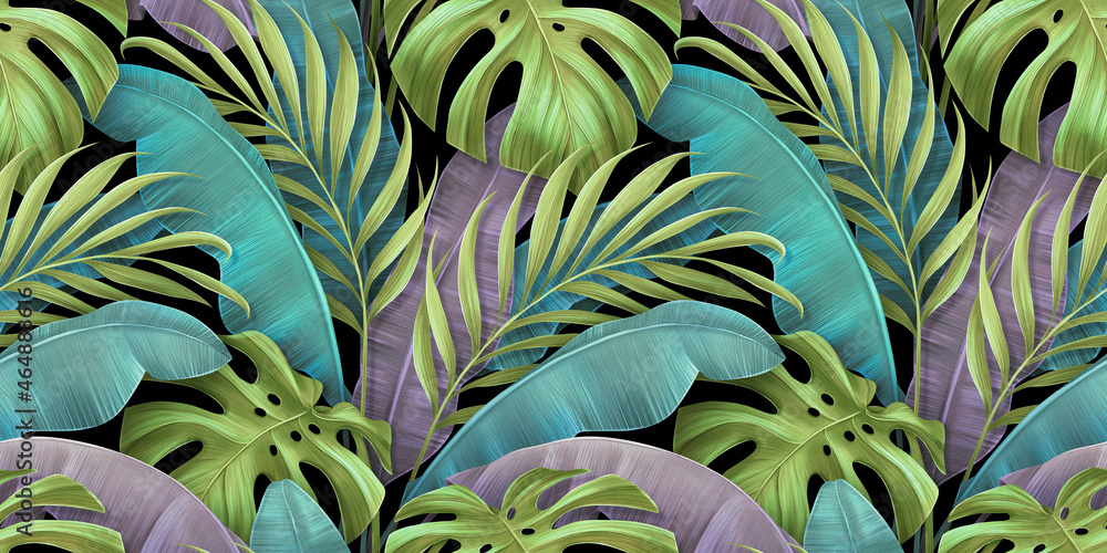 custom made wallpaper toronto digitalTropical luxury seamless pattern. Pastel colorful exotic banana leaves, palm. Hand-drawn vintage 3D illustration. Glamorous background design. Good for wallpaper, poster, cloth, fabric printing, paper