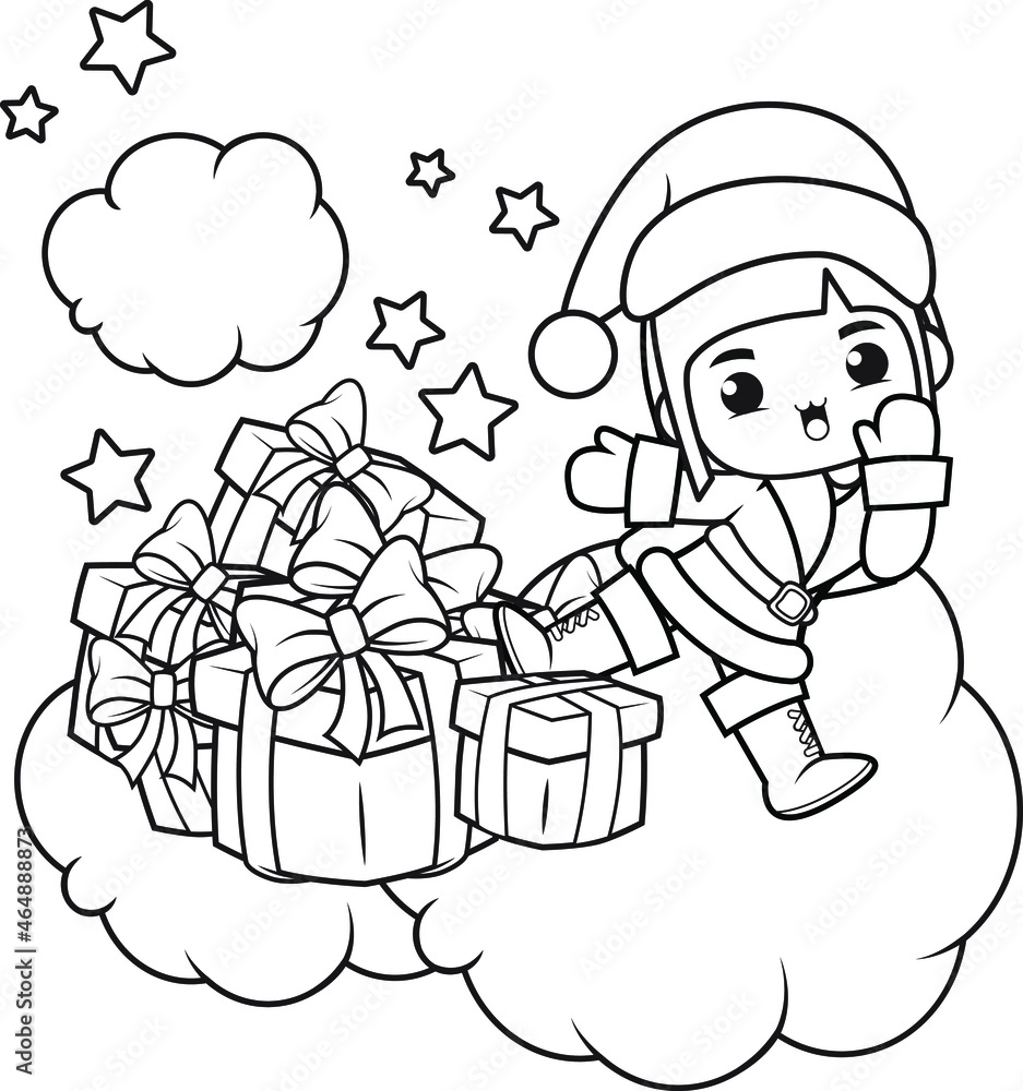 Christmas coloring book with cute girl Christmas coloring book with cute girl