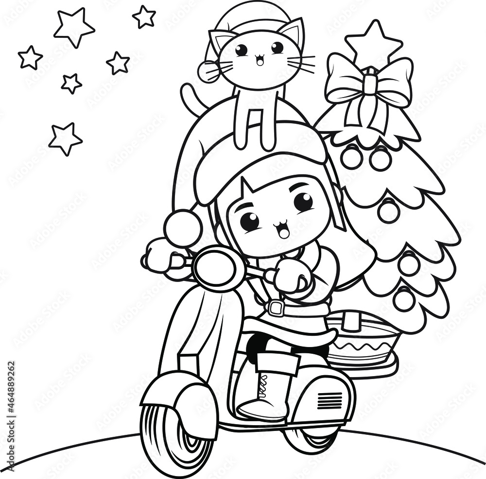Christmas coloring book with cute girl Christmas coloring book with cute girl
