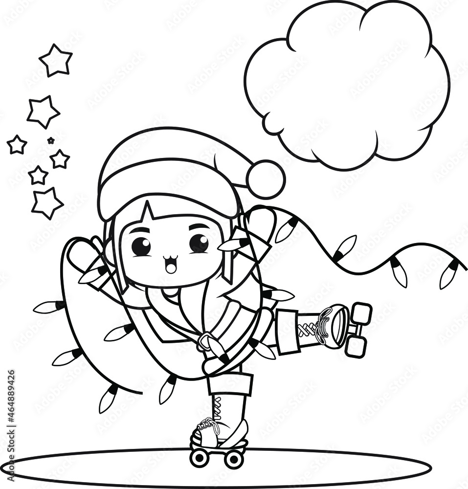 Fototapeta premium Christmas coloring book with cute girl