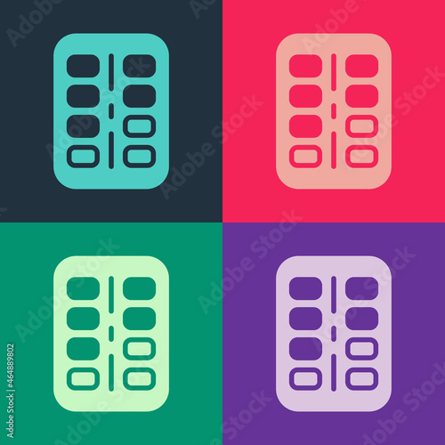 Pop art Nicotine gum in blister pack icon isolated on color background. Helps calm cravings and reduces anxiety caused by quitting smoking. Vector
