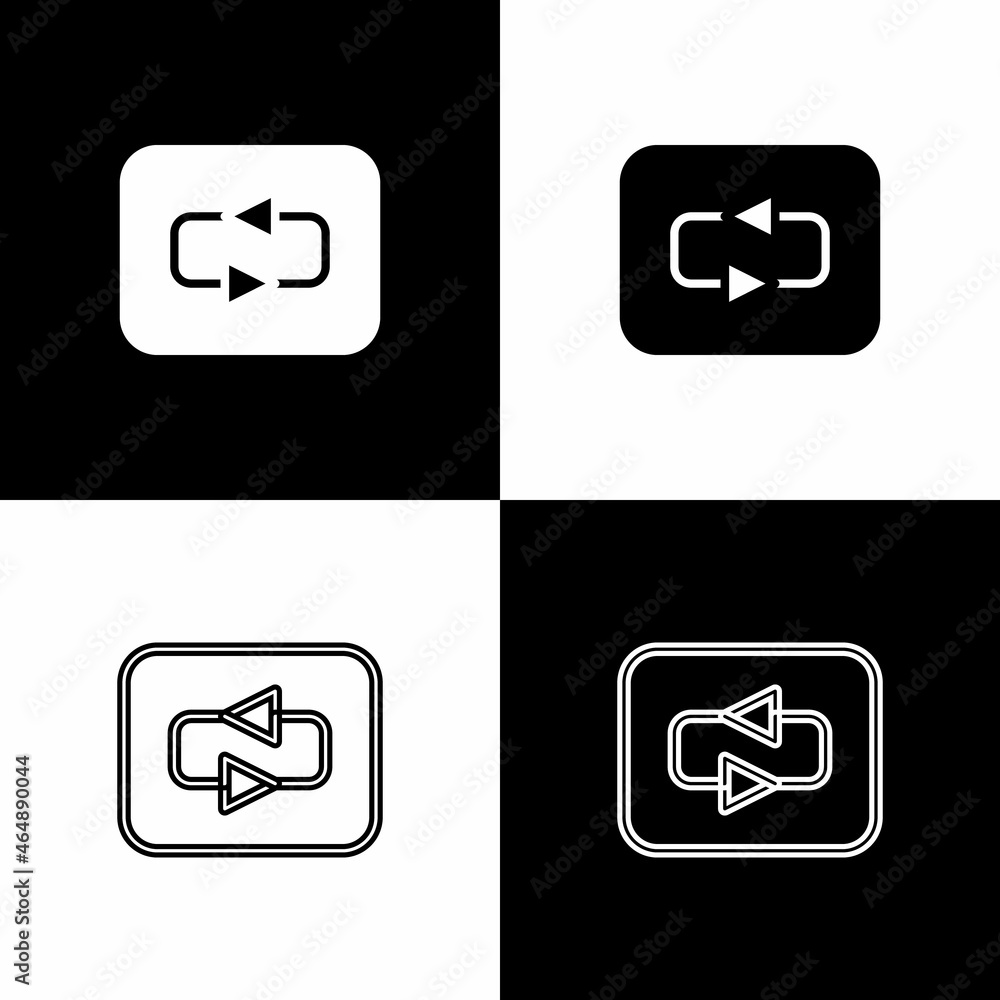 Set Repeat button icon isolated on black and white background. Vector