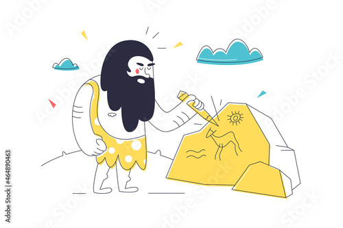 Prehistoric caveman character carving stone