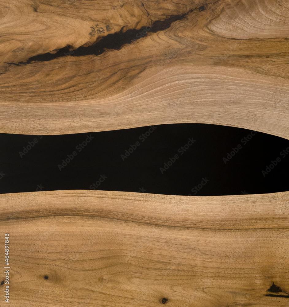 black epoxy resin panel with walnut, texture for design, source