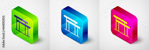 Isometric Gymnastics equipment uneven bars icon isolated on grey background. Square button. Vector