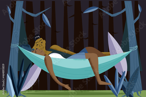 Black lesbian couple relaxing in a hammock 