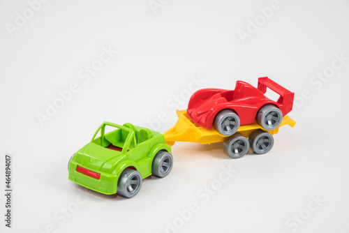 Multicolored plastic toy car. Buses. Equipment.