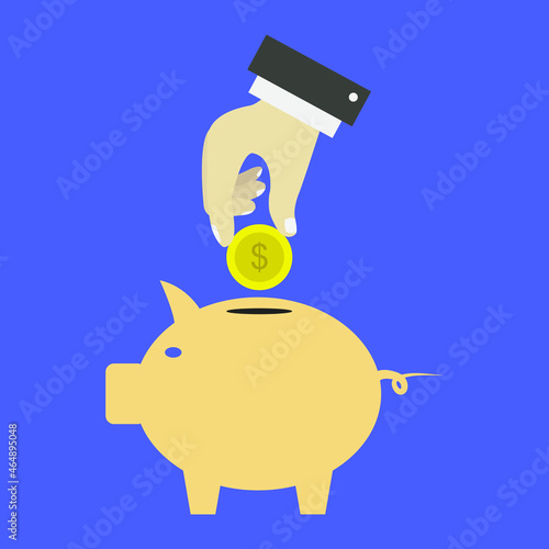 Putting money into the piggy bank illustrated on a white background