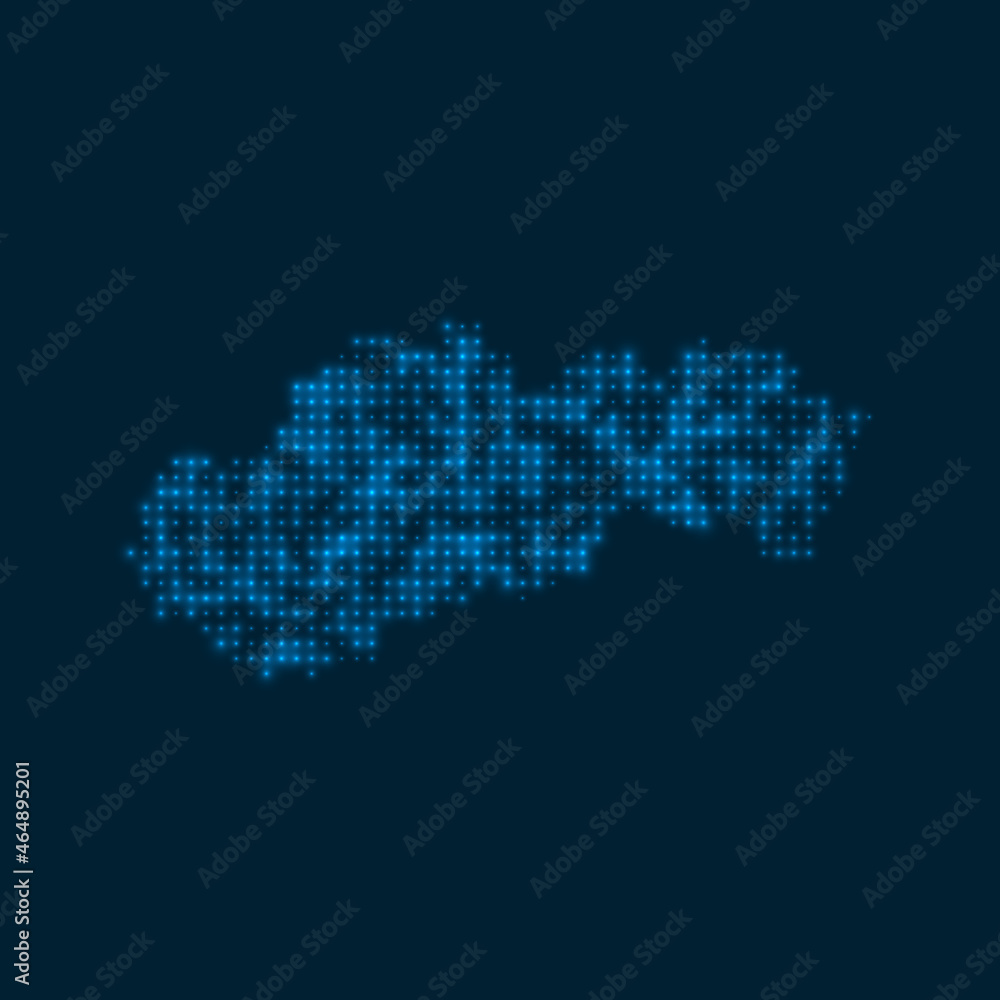 Slovakia dotted glowing map. Shape of the country with blue bright bulbs. Vector illustration.