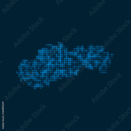 Slovakia dotted glowing map. Shape of the country with blue bright bulbs. Vector illustration.