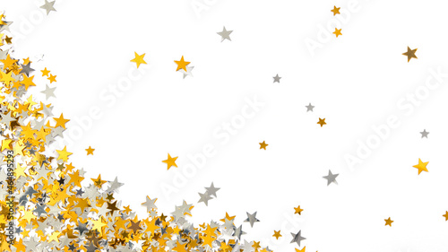 Festive confetti in the form of stars scattered on a white background  decorations for Christmas and parties