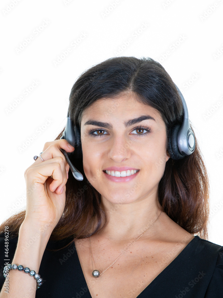 pretty smiling businesswoman in callcenter phone center pretty smiling businesswoman in callcenter phone center