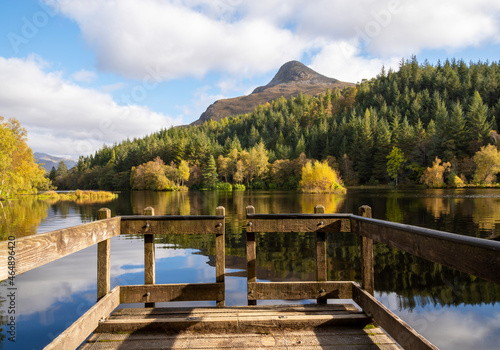 Landscape photography of lake, mountains, forest, autumn, bridge, Glencoe Lochan, Scotland