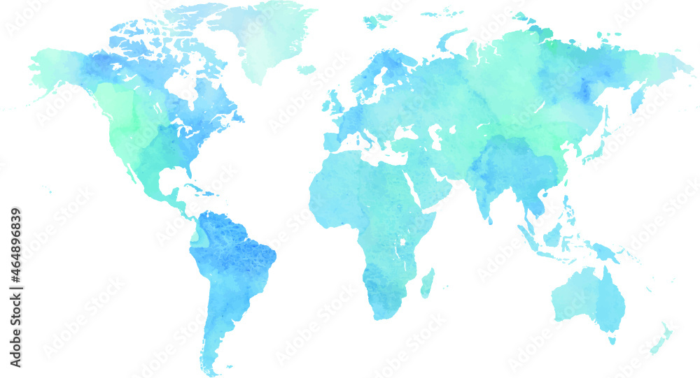 Fototapeta premium Blue vector world map in watercolor style. Perfect for textiles, wallpaper and prints.