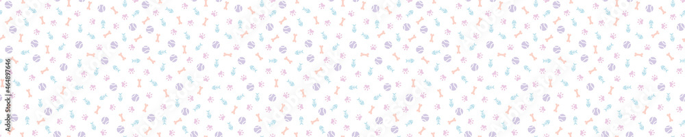 Seamless pattern with cat paws and toys