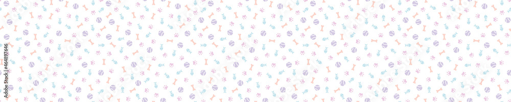 Seamless pattern with cat paws and toys Seamless pattern with cat paws and toys