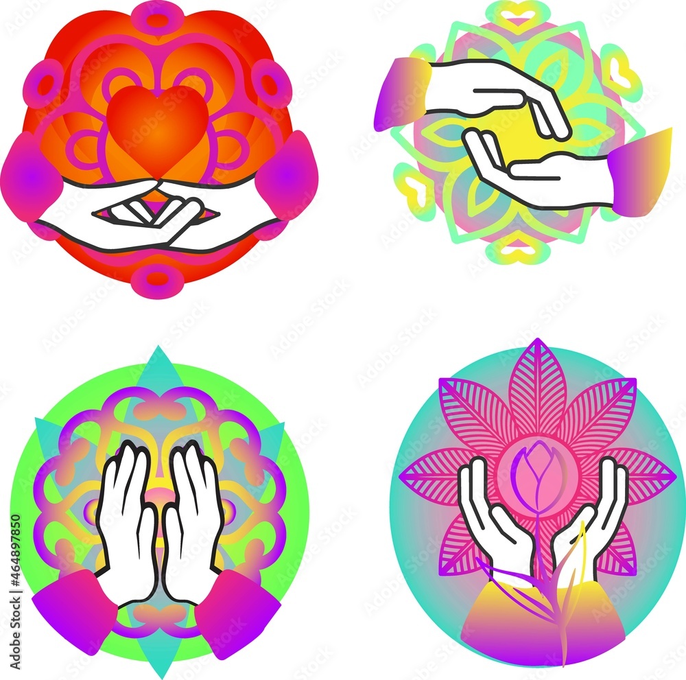 Fototapeta premium Holy Mudra Mandala Healthy Yogi Sign Set 