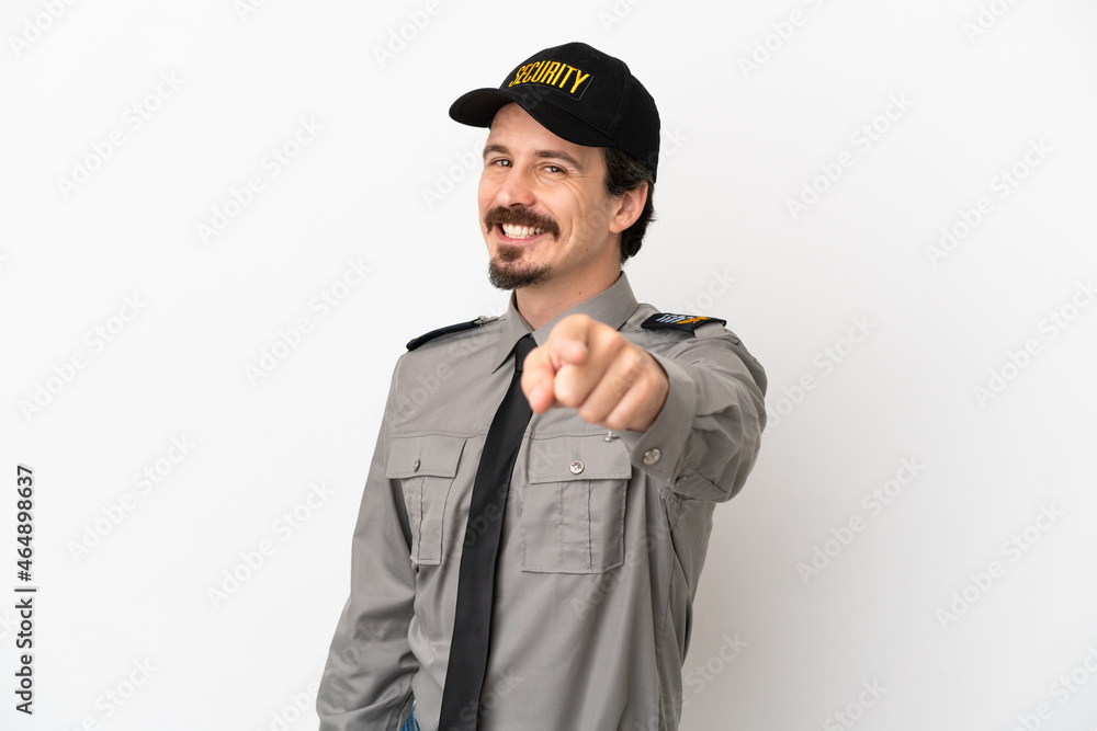 Young caucasian security man isolated on white background points finger at you with a confident expression Young caucasian security man isolated on white background points finger at you with a confident expression