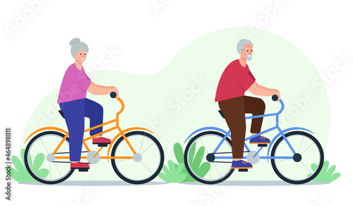 Elderly people on bycicles. Senior active lifestyle concept.