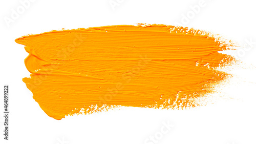 Orange yellow brush stroke isolated on white background. Orange abstract stroke. Colorful oil paint brush stroke. © Nikolay N. Antonov