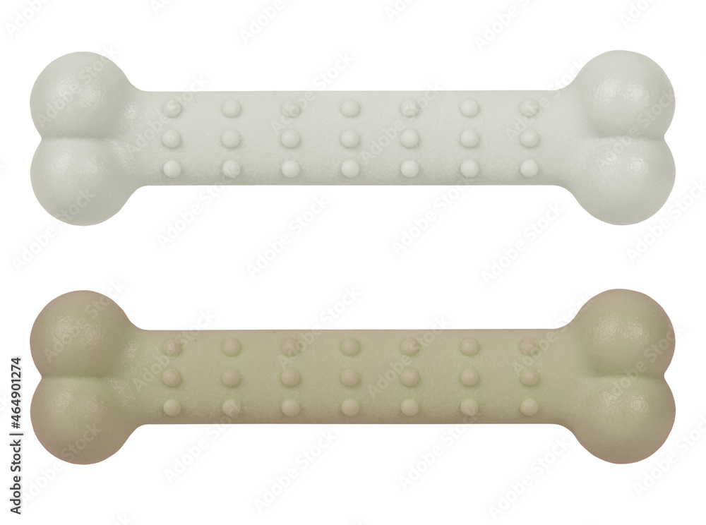 Dog bone beige pet toy spiny for chewing in two colors isolated on white background Dog bone beige pet toy spiny for chewing in two colors isolated on white background