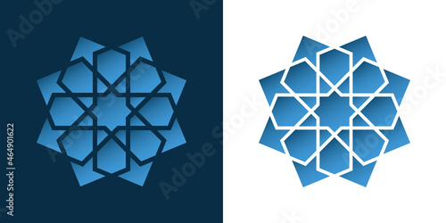 Set of Islamic traditional rosettes for greetings cards decoration and design with red backgrounds. Vector illustration.
