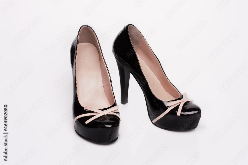 Women stylish modern shoes on white background Women stylish modern shoes on white background