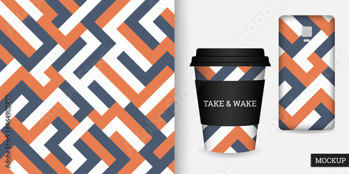 Geometric seamless pattern. Abstract background with colorful geometric shapes. Ornament in stripe. Repeating texture. Vector illustration. Design paper, wallpaper, fabric. Mockup.