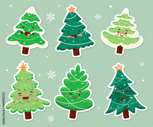 hand drawn christmas tree collection vector design illustration