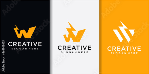 Initial Letter W with Thunder Logo Design. Letter w logo with thunder design combination