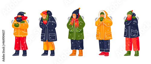 People or characters tremble and frozen outdoor