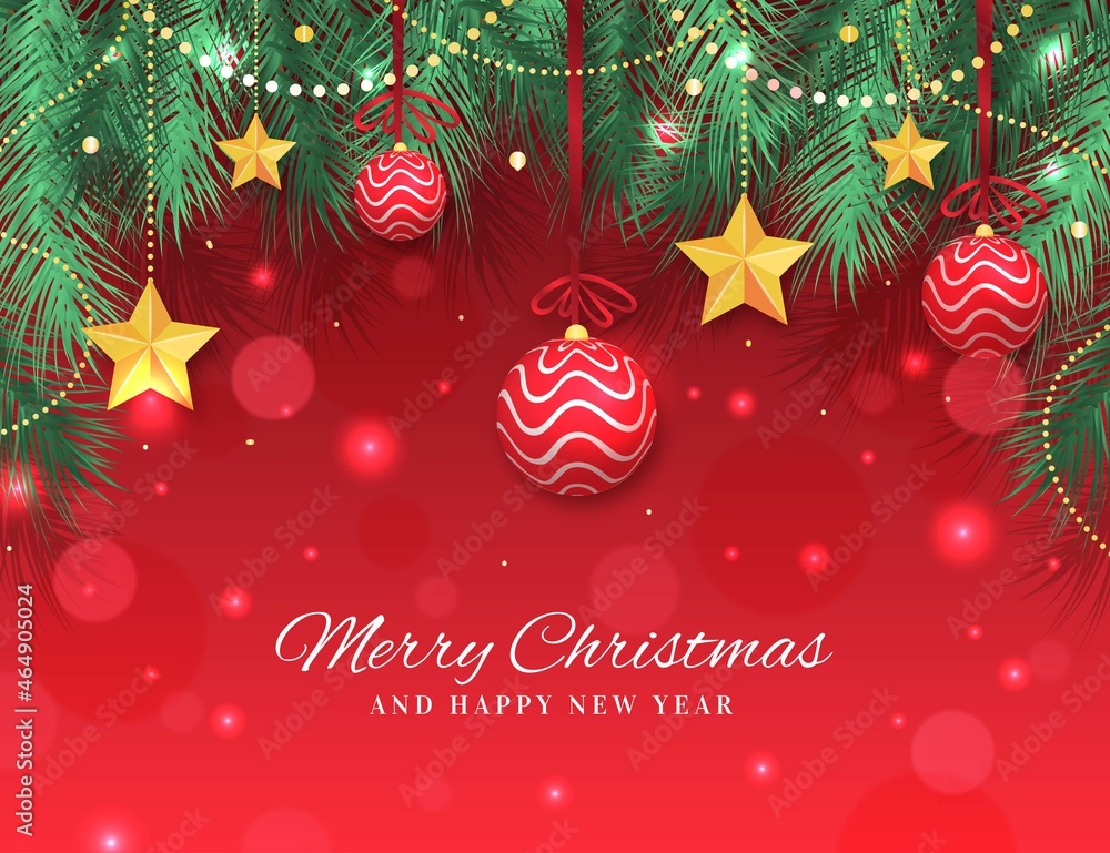 realistic christmas background with tree ornaments vector design illustration realistic christmas background with tree ornaments vector design illustration