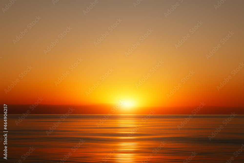 Bright sunset with large yellow sun under the sea surface, Sunrise over sea