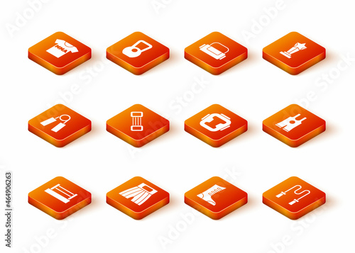 Set Boxing ring, short, Sport expander, Chest, boxing shoes, helmet, Jump rope and Wrestling singlet icon. Vector