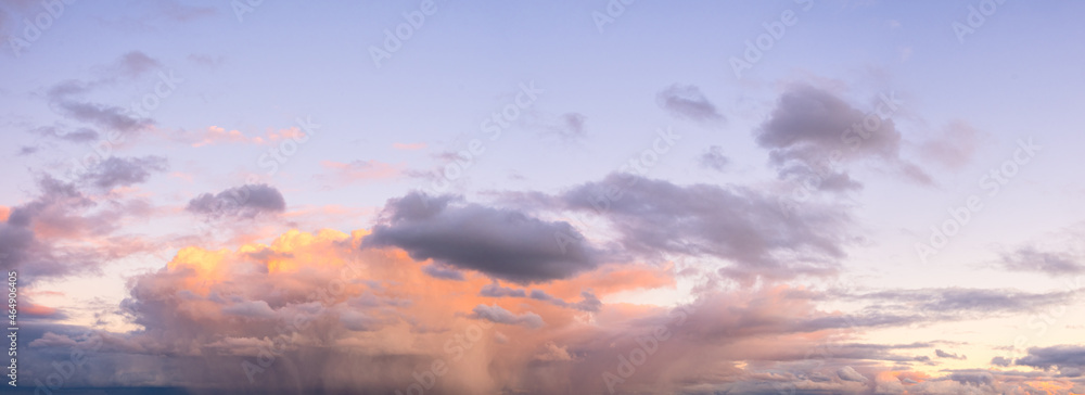 Panoramic landscape of bright  sunrise sunset sky