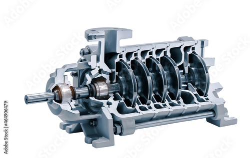Fotografía Multistage high pressure prepared pumpfor pumping of water, fuel, oil and oil products isolated on a white background
