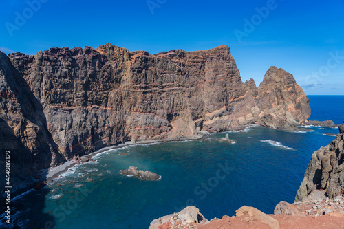 Sao Lourenco, Madeira, Portugal - view of bay and rocky mountains (cliffs) emerging from the Atlantic ocean during a beautiful sunny day
