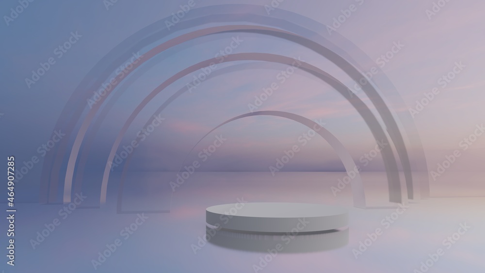 Arched interior background mockup podium 3d render Arched interior background mockup podium 3d render