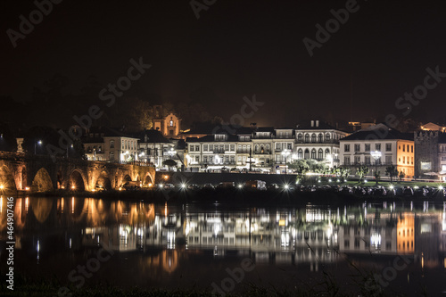 Night photo with water reflection of Ponte de Lima city