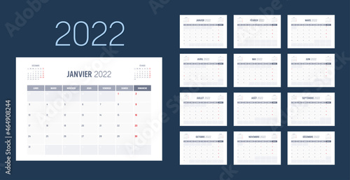 Calendrier Agenda 2022. Une page par mois.