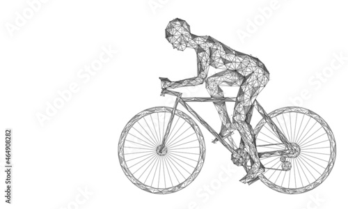 A cyclist participates in a bicycle marathon. Polygonal construction of interconnected lines and points. © Ilya