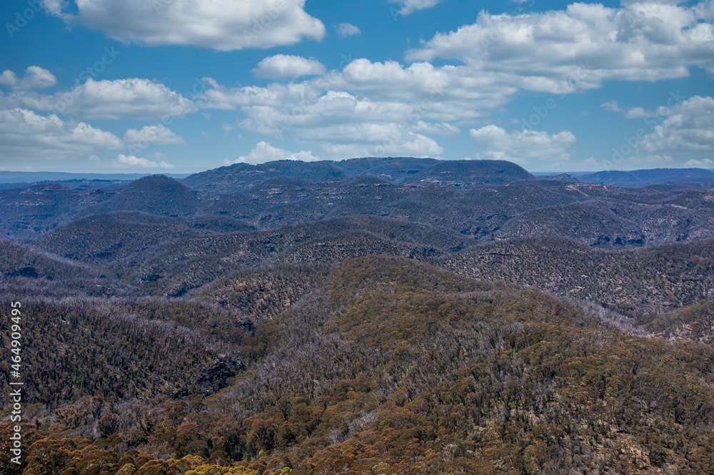 Drone aerial photograph of the Explorers Range in the Blue Mountains in Australia