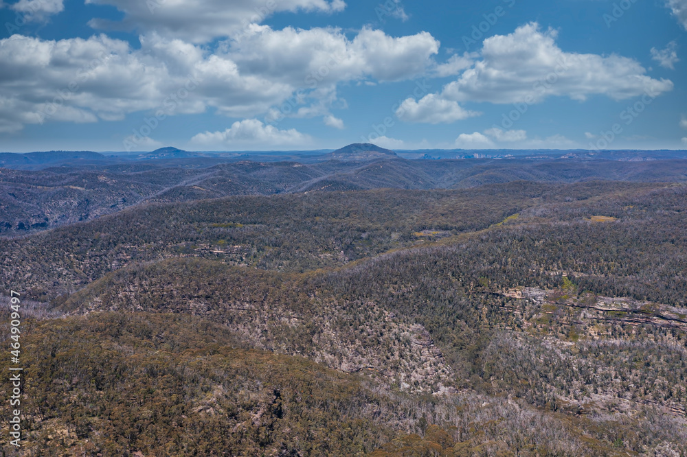 Drone aerial photograph of the Explorers Range in the Blue Mountains in Australia