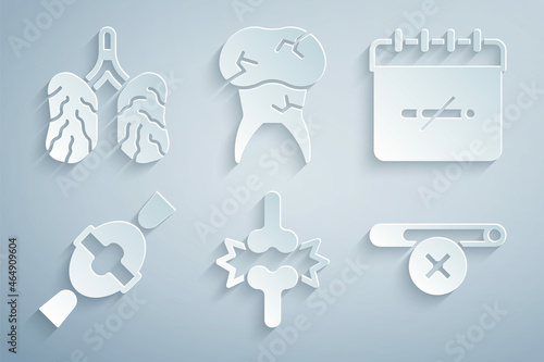 Set Joint pain, knee pain, No smoking days, Candy, Tooth with caries and Disease lungs icon. Vector