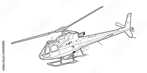 Slika na platnu Adult military helicopter coloring page for book