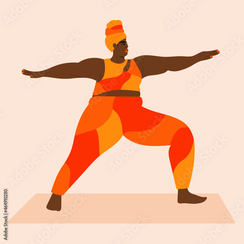 Illustration of woman wearing bright sportswear doing yoga pose