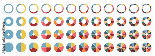 Circle pie chart. 2,3,4,5,6,7,8,9,10,11,12 sections or steps. Flat process cycle. Progress sectors. photo