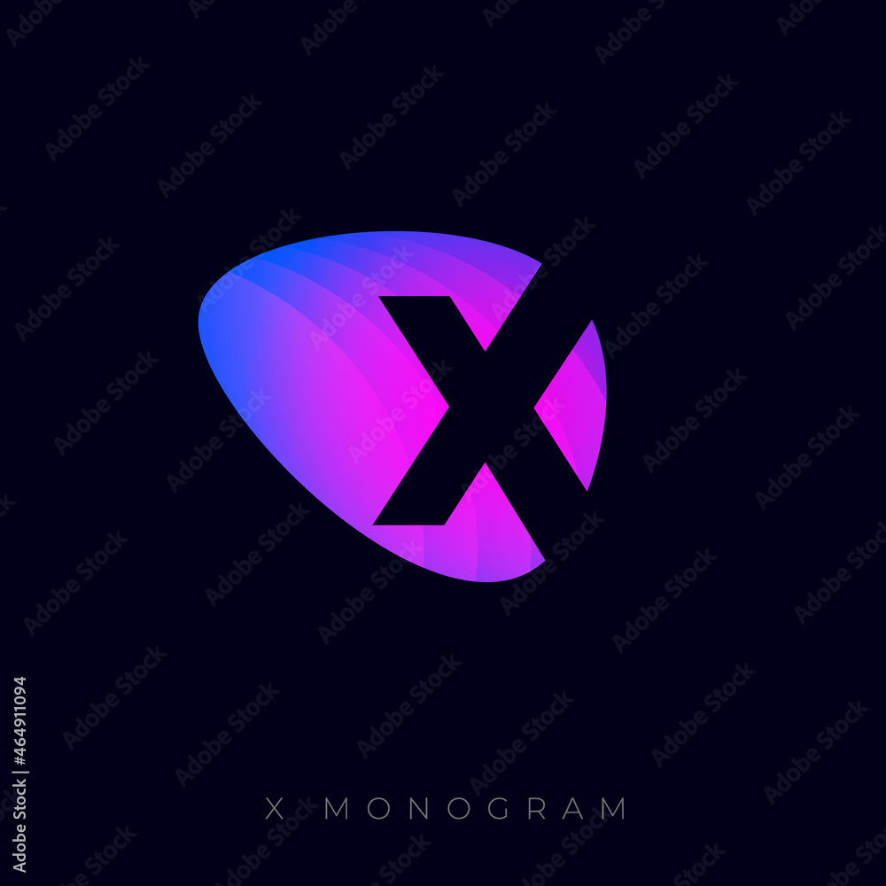 X icon. Letter X inside blue-purple round shape, similar to a spot of light. 